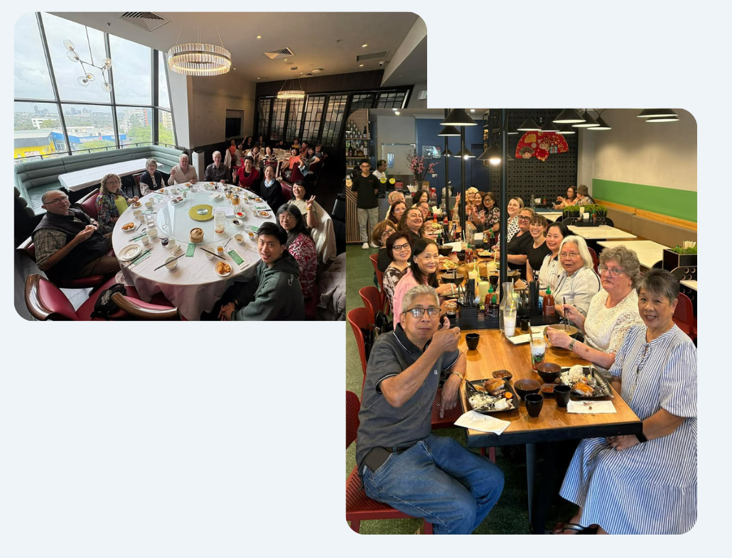 BrainLink carers enjoying a Chinese banquet and Vietnamese lunch while they connect and share stories.